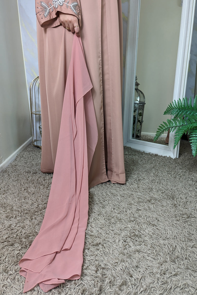 Nude Pink Abaya with Crystal Details