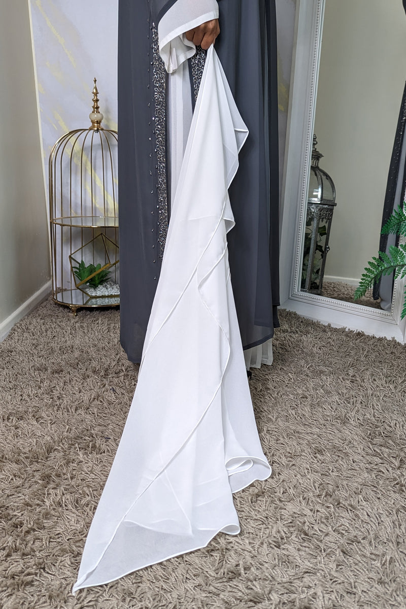 Grey with White Layered Abaya