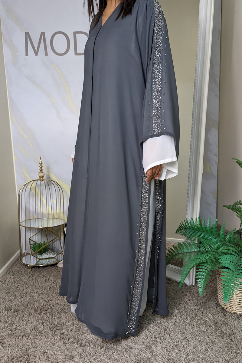 Grey with White Layered Abaya