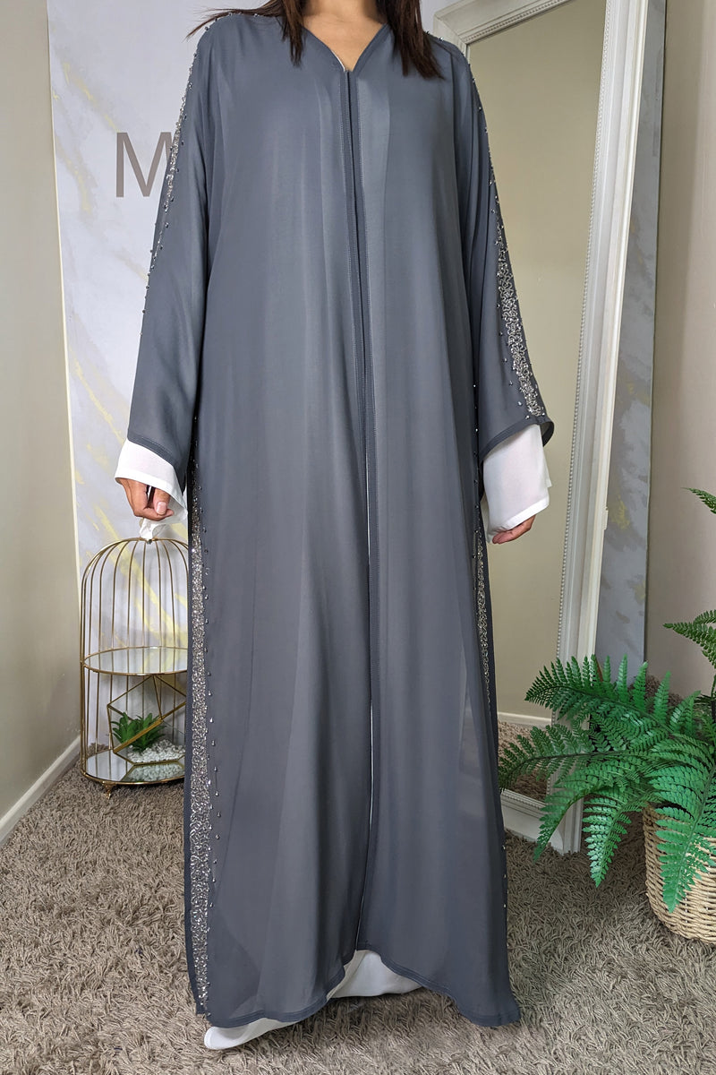 Grey with White Layered Abaya