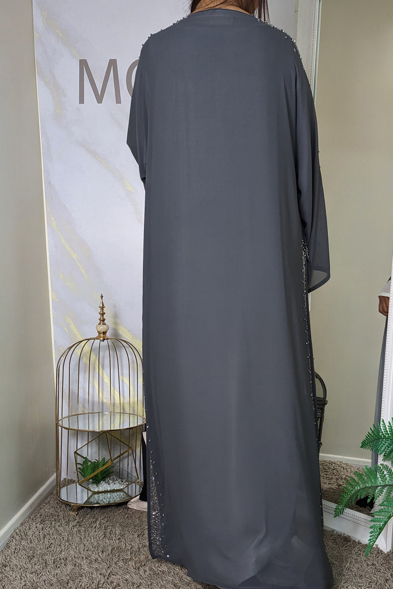 Grey with White Layered Abaya