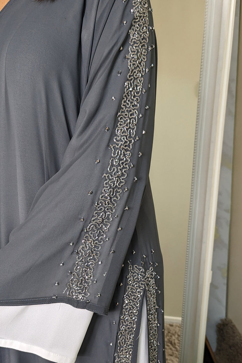 Grey with White Layered Abaya