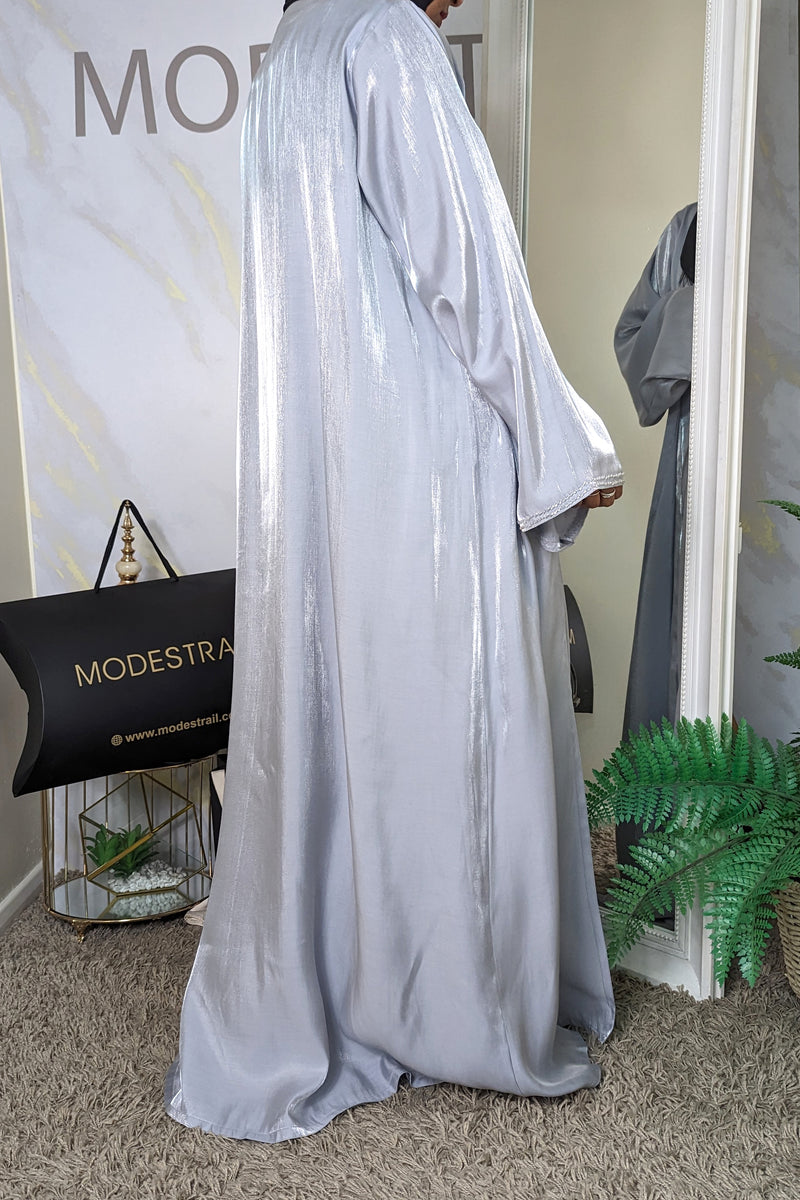 2 Piece Grey Abaya With Silver Detail