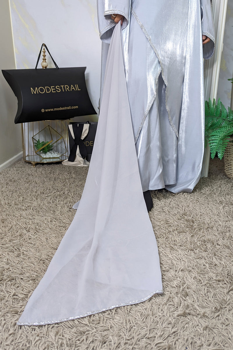 2 Piece Grey Abaya With Silver Detail