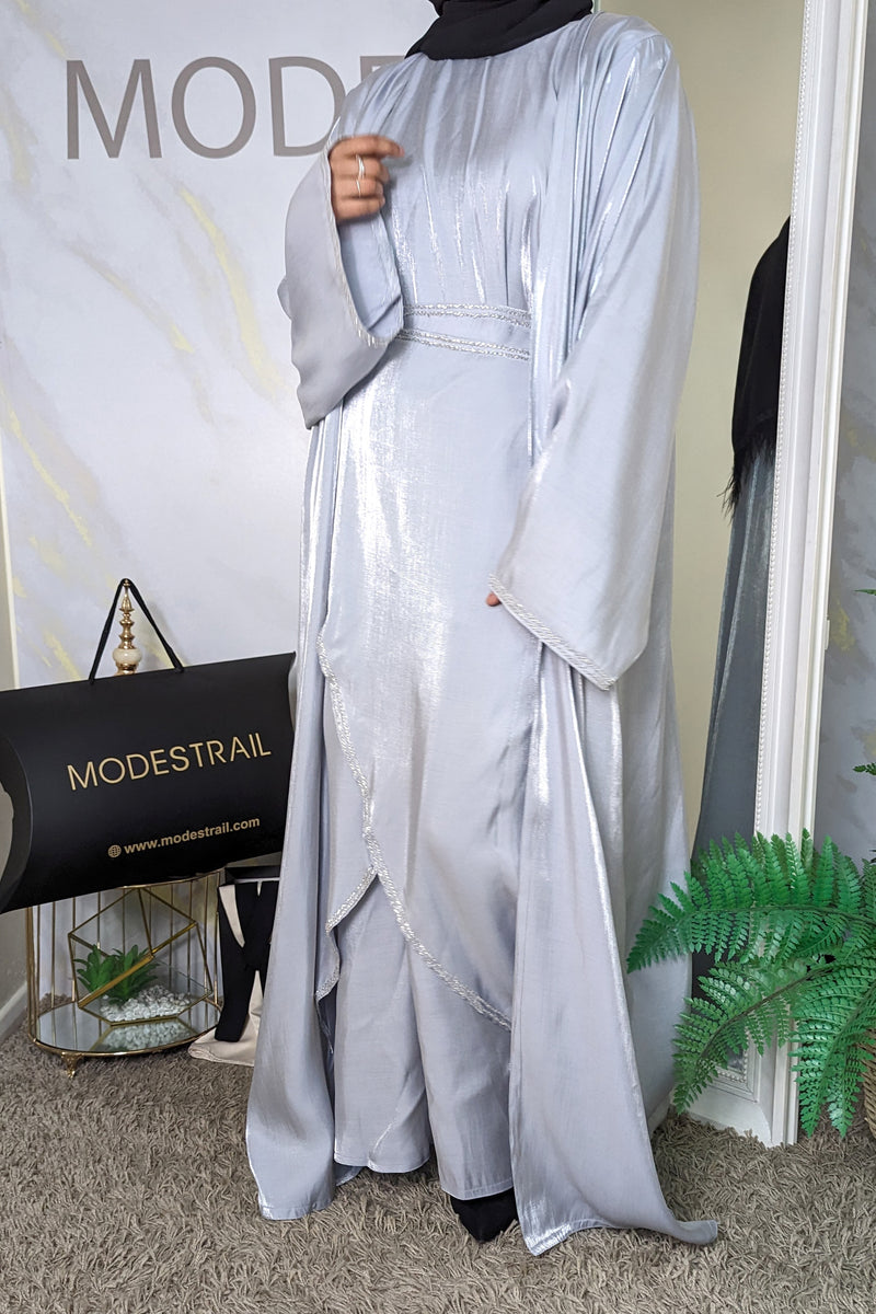 2 Piece Grey Abaya With Silver Detail