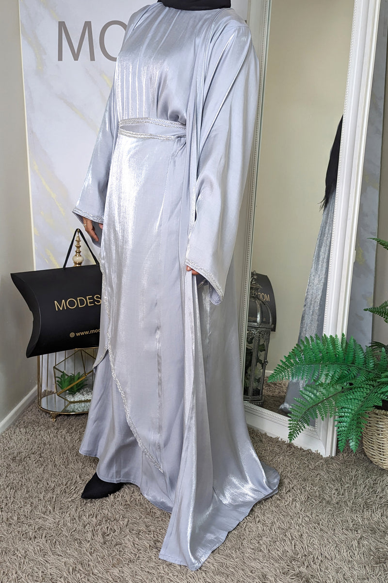 2 Piece Grey Abaya With Silver Detail