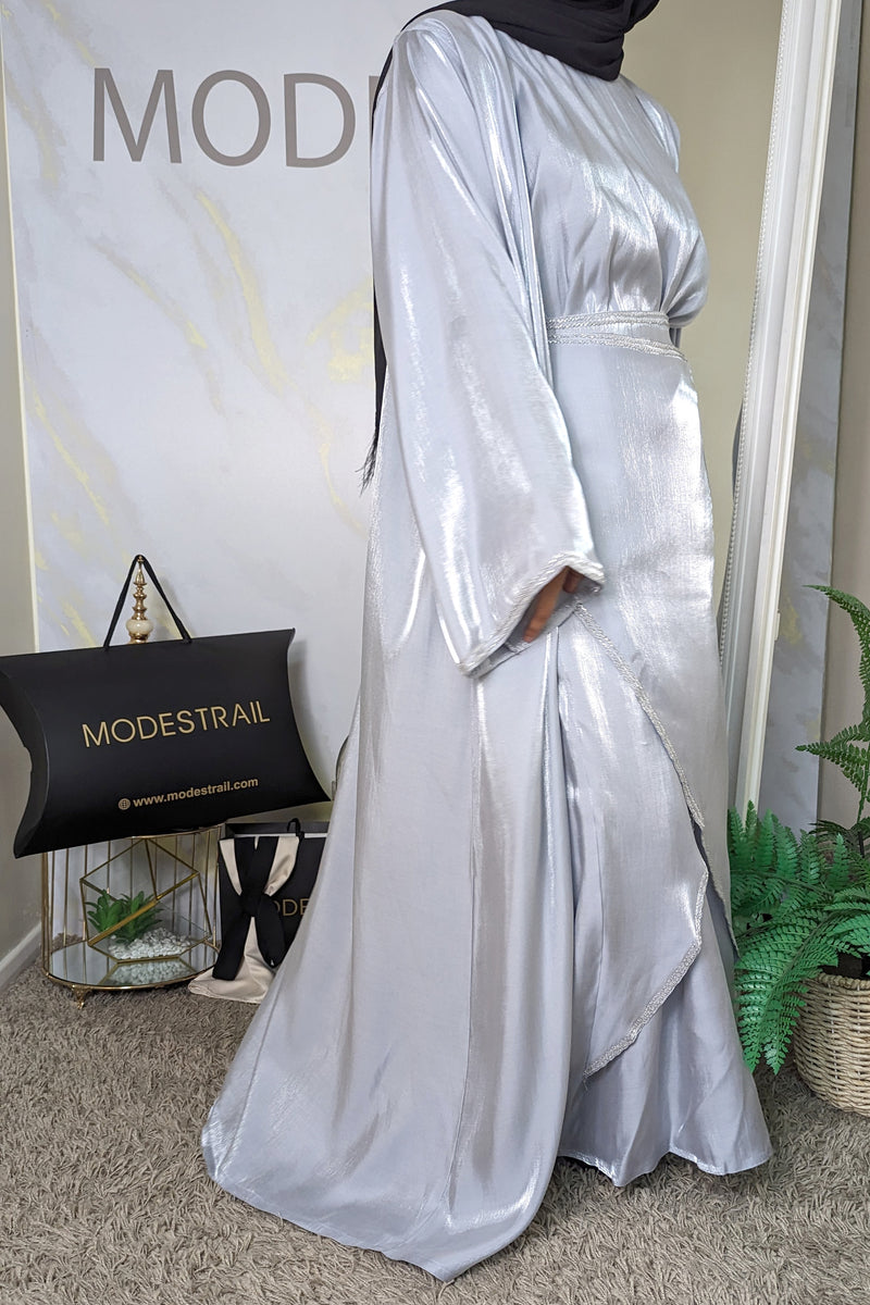 2 Piece Grey Abaya With Silver Detail