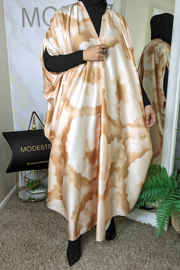 Gold Marble Print Oversized Satin Dress