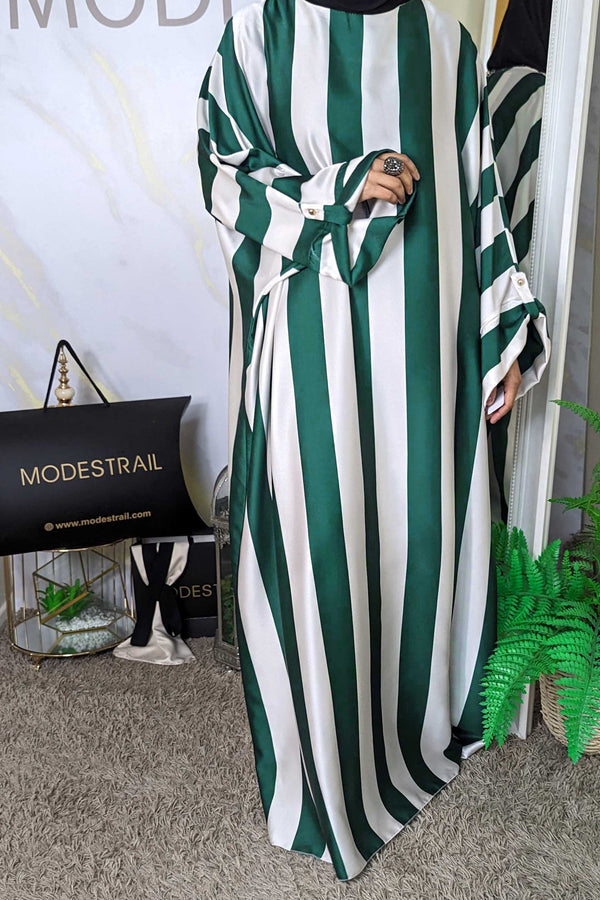 Green Striped Oversized Satin Dress