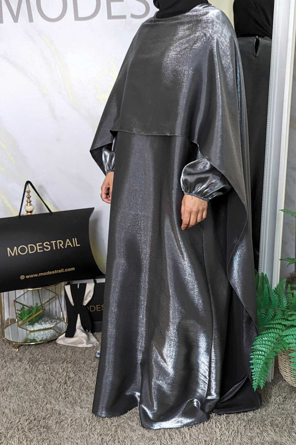 Grey Shimmer Drape Abaya