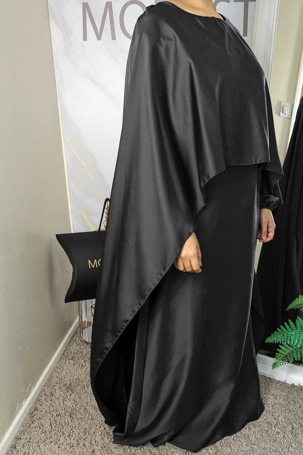 Black Satin Drape Abaya