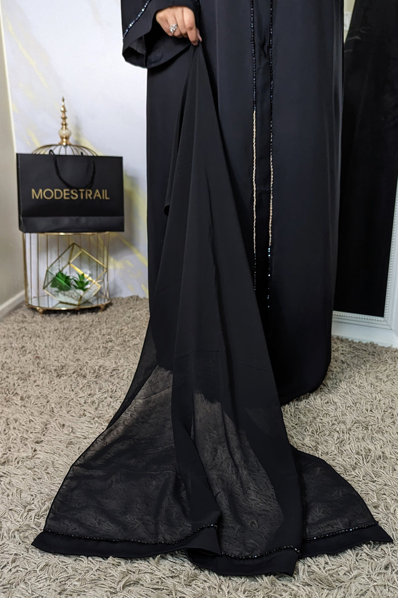 Black Floral Beaded Abaya