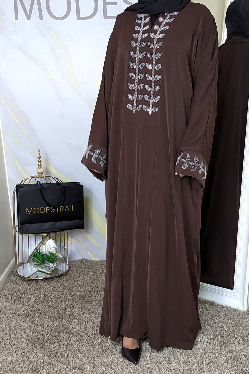 Brown diamante detail abaya