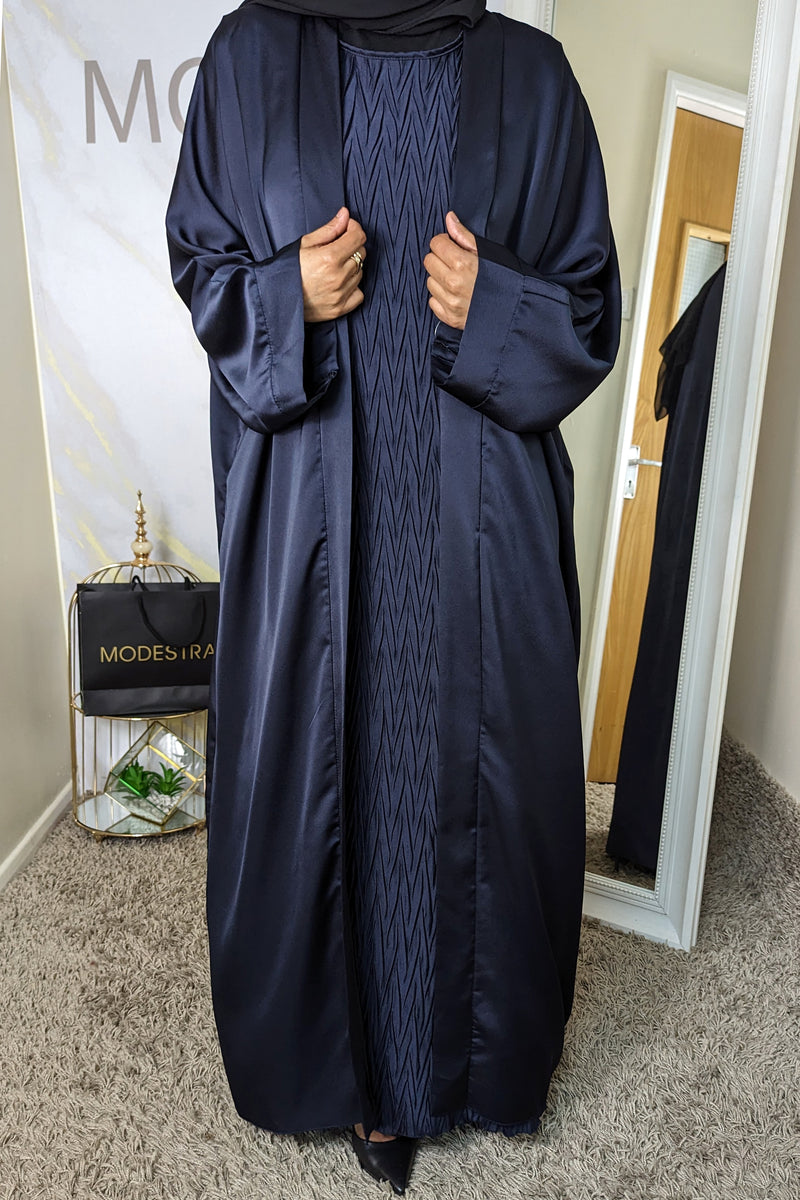 Navy Satin 2 Piece crinkle abaya
