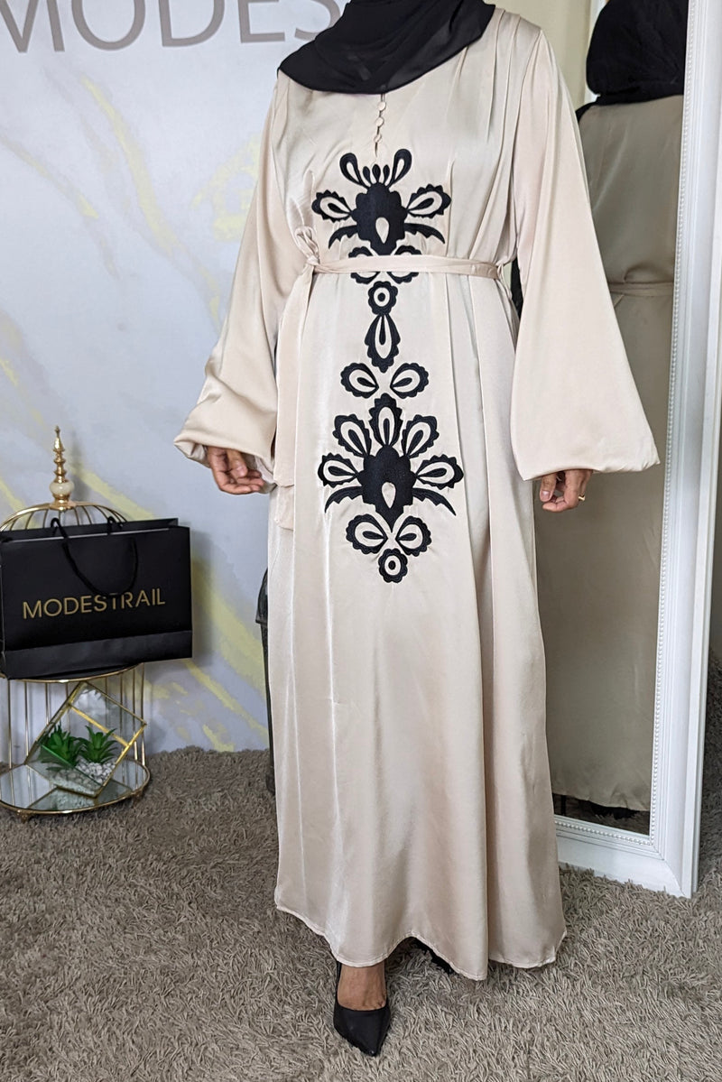 Velvet satin embroidered abaya