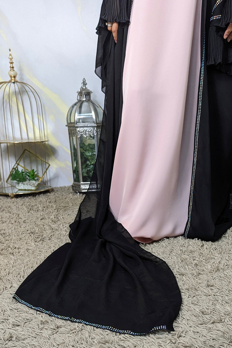 Black & Pink Flare Sleeve Abaya