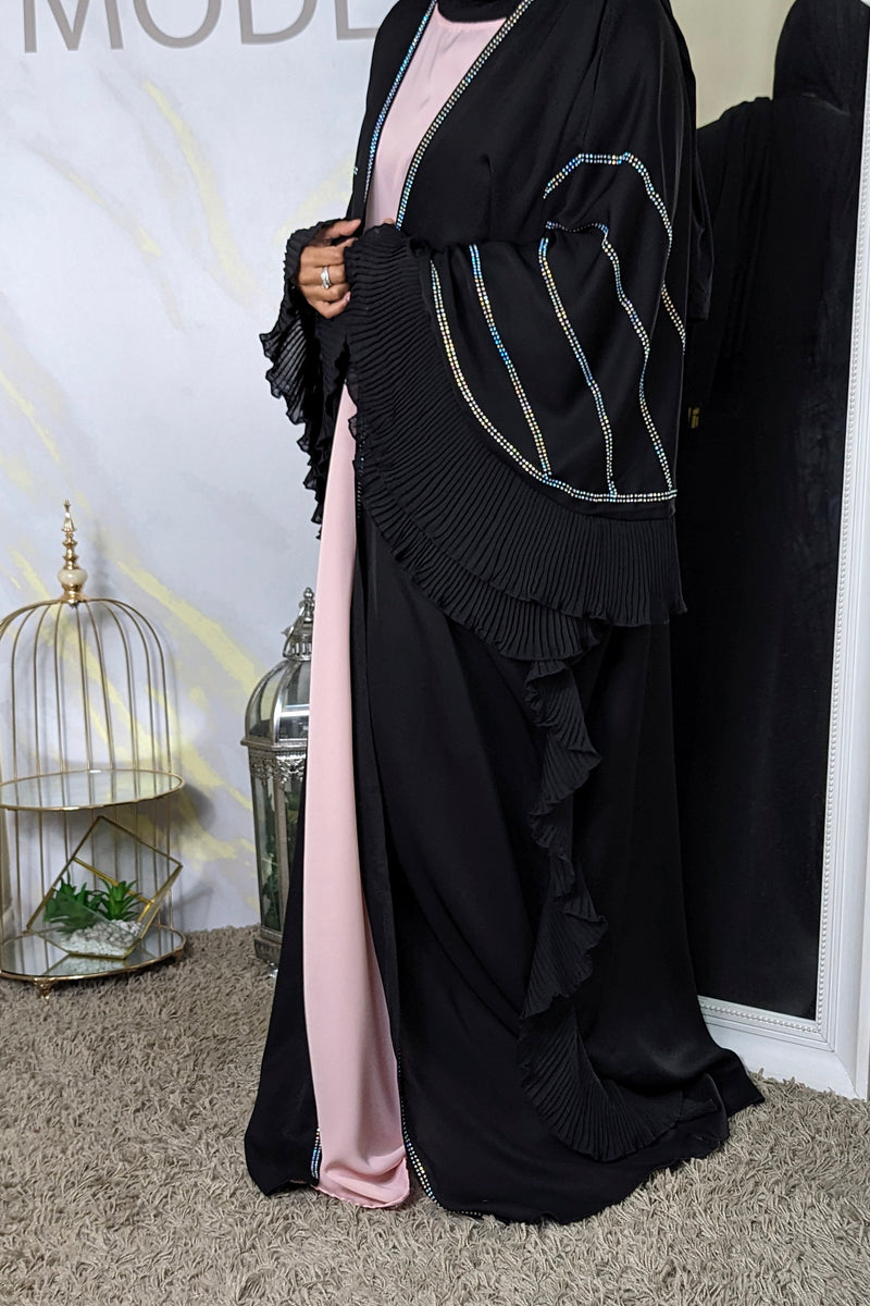 Black & Pink Flare Sleeve Abaya