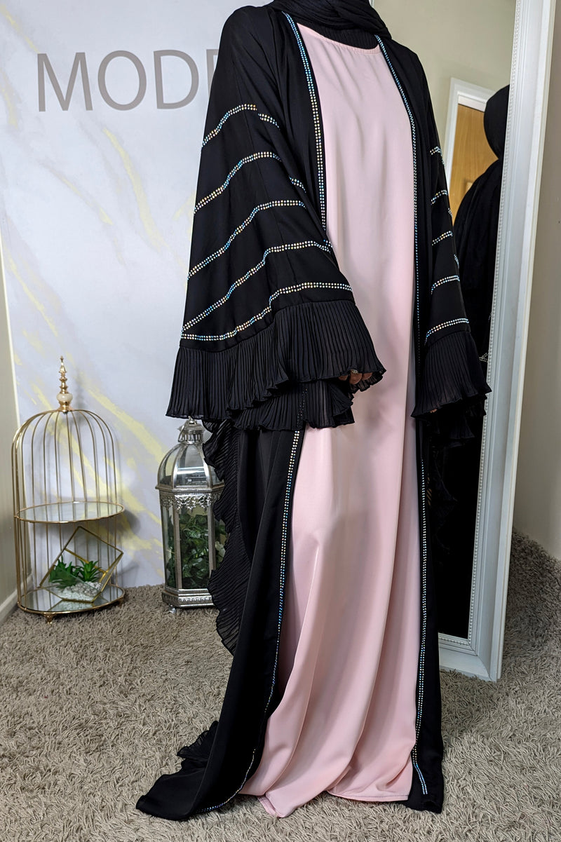 Black & Pink Flare Sleeve Abaya