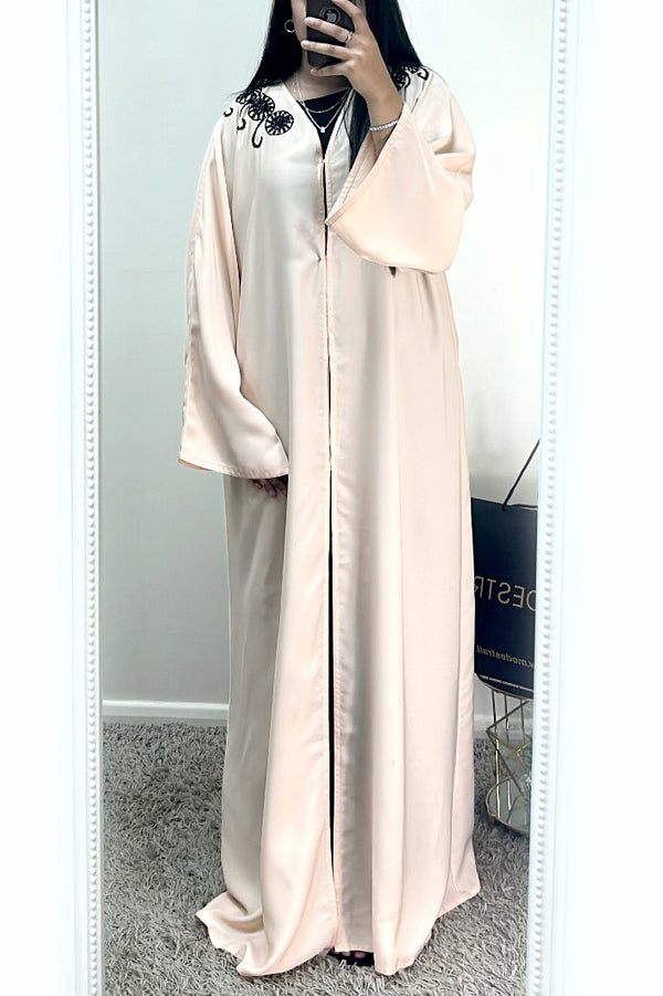 Cream Abaya With Black Florals