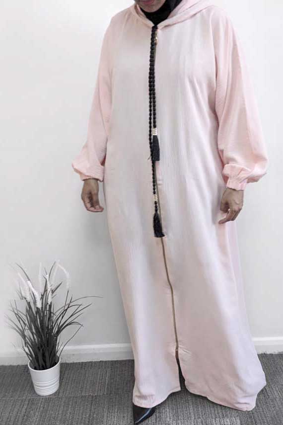 Baby Pink Zip-Up Hood Abaya