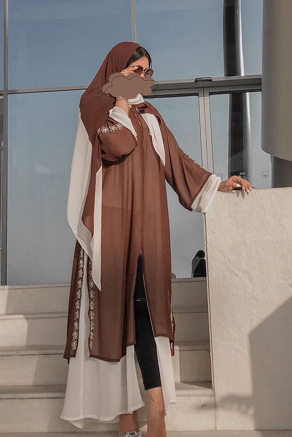 Brown & White Layered Abaya