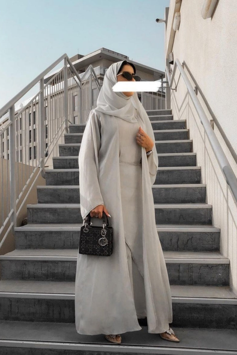 2 Piece Grey Abaya With Silver Detail