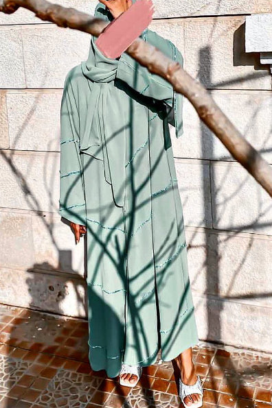 Mint Chevron Sequin Abaya