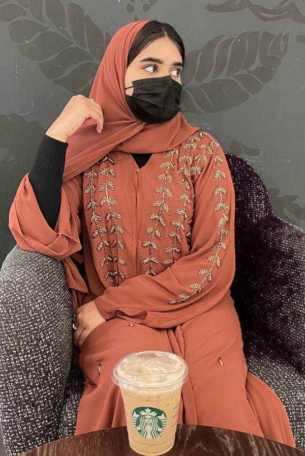 Burnt Orange Embroidered Abaya