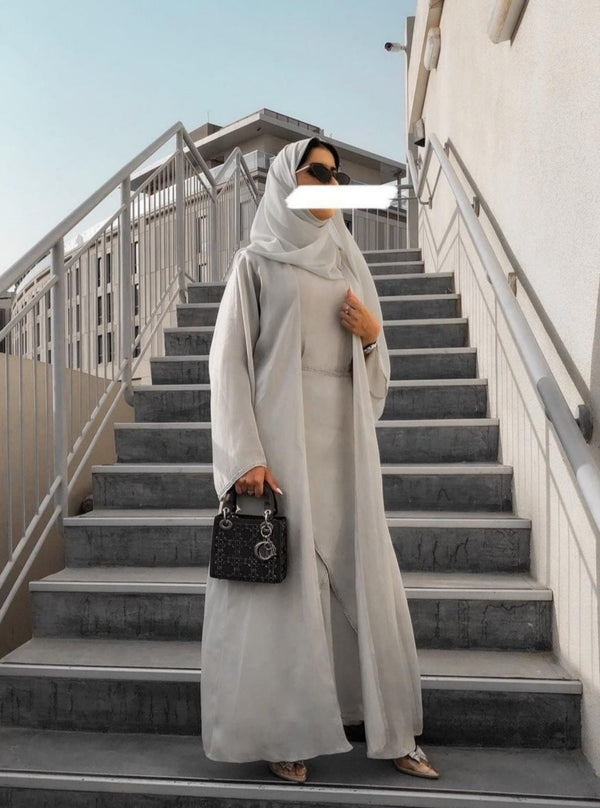 2 Piece Grey Abaya With Silver Detail