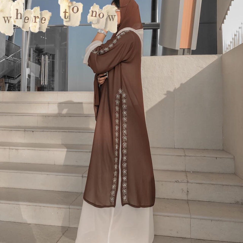 Brown & White Layered Abaya