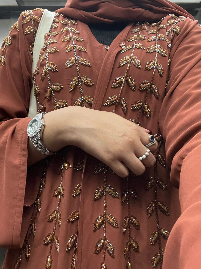 Burnt Orange Embroidered Abaya