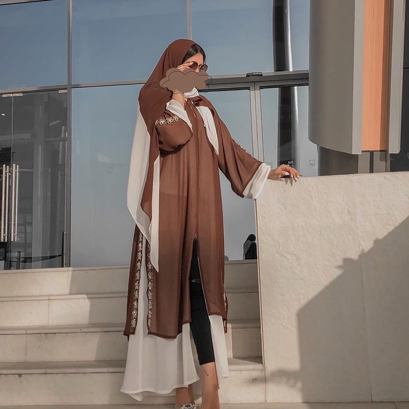 Brown & White Layered Abaya