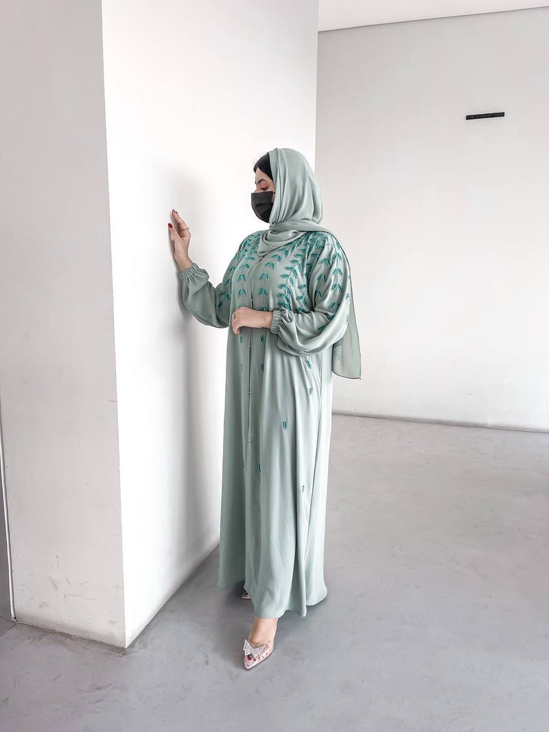 Sage Abaya With Emerald Detail