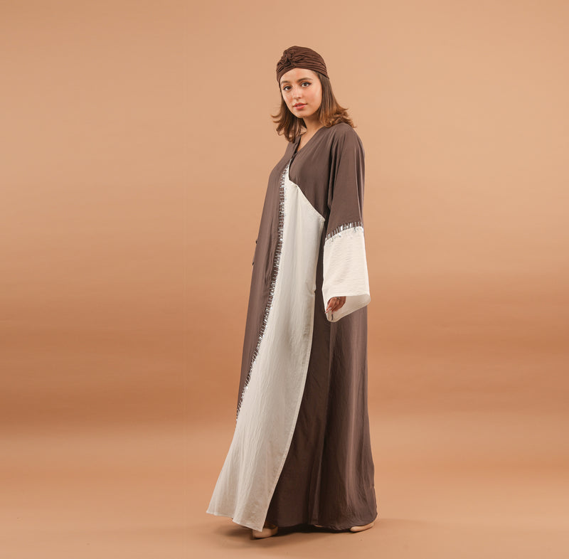 Brown & White Wrap Abaya