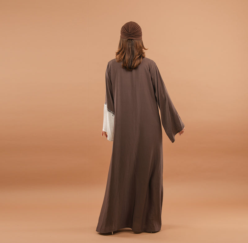 Brown & White Wrap Abaya