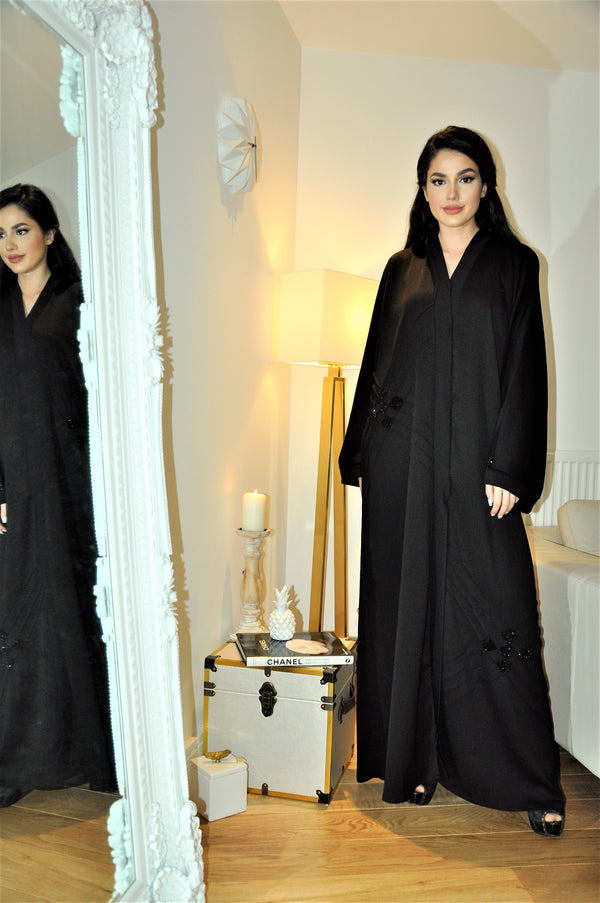 Black On Black Square Embroidery Abaya