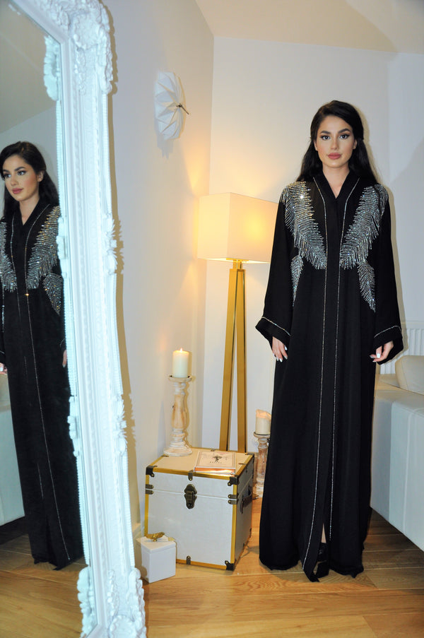 Double Feather Crystal Embroidered Abaya