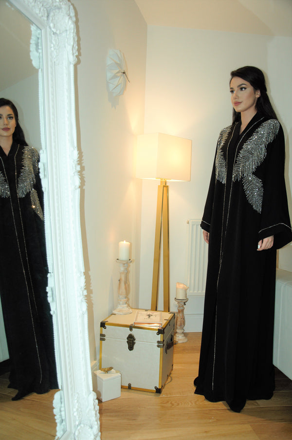 Double Feather Crystal Embroidered Abaya