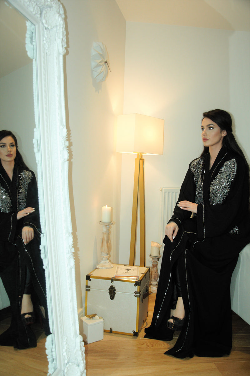 Double Feather Crystal Embroidered Abaya