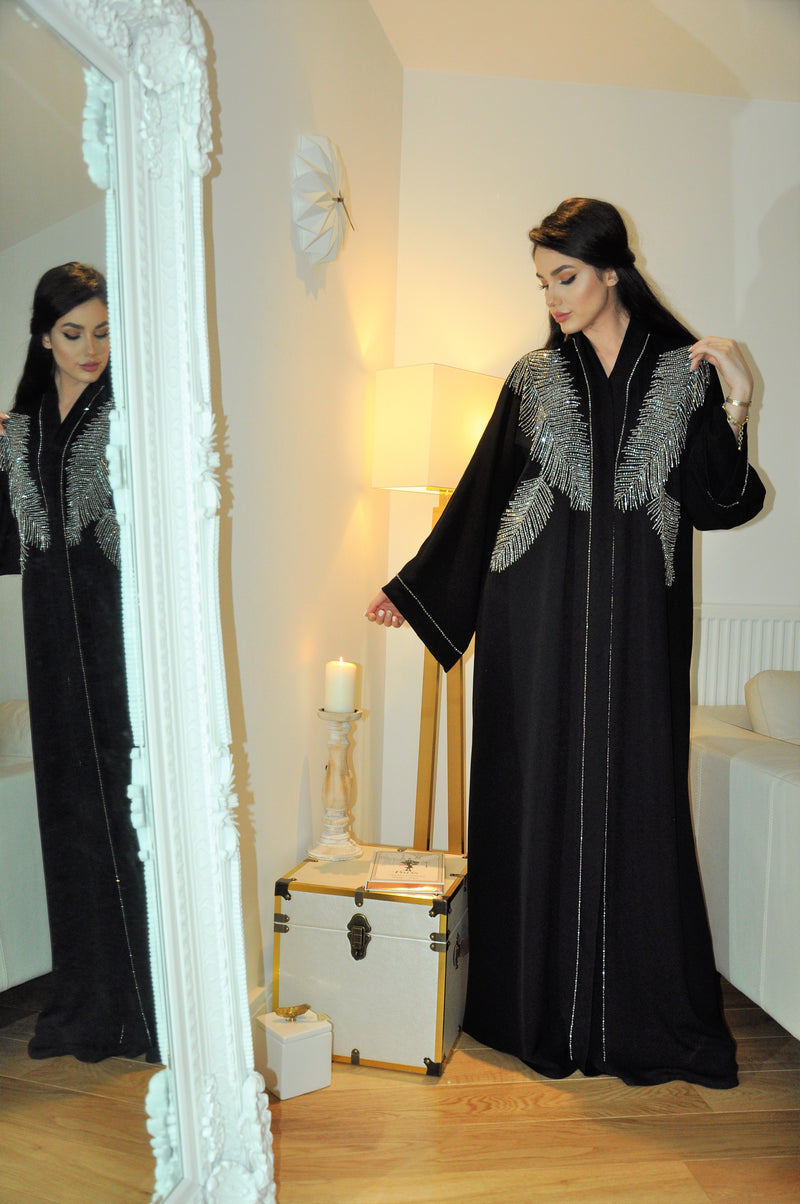 Double Feather Crystal Embroidered Abaya