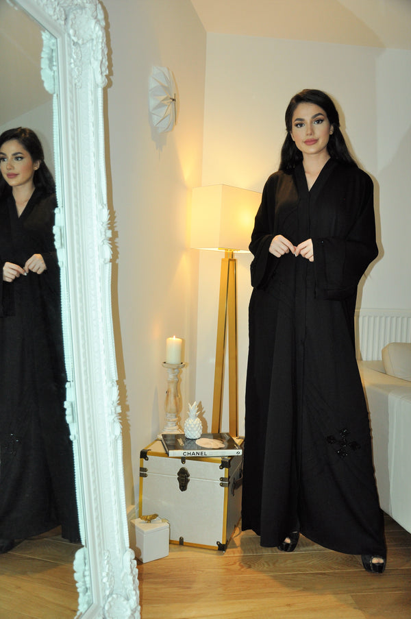 Black On Black Square Embroidery Abaya